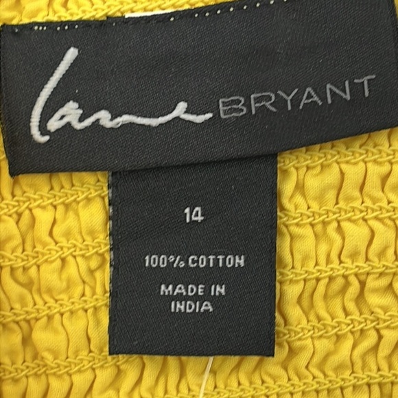 NWT Lane Bryant 14,Yellow Strapless Smocked 100% Cotton Feminine Bohemian Blouse - Picture 5 of 14
